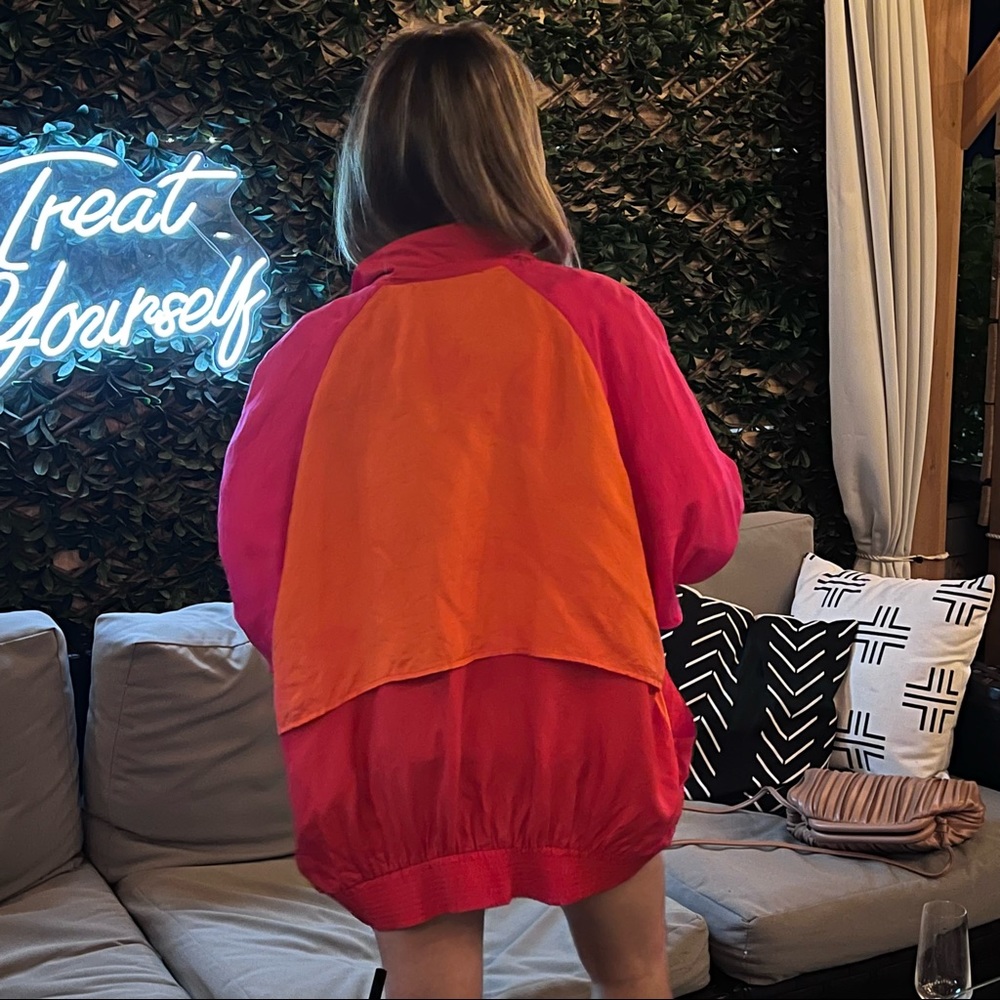 vintage Cache silk colorblock jacket red orange pink retro AMAZING Bomber Style